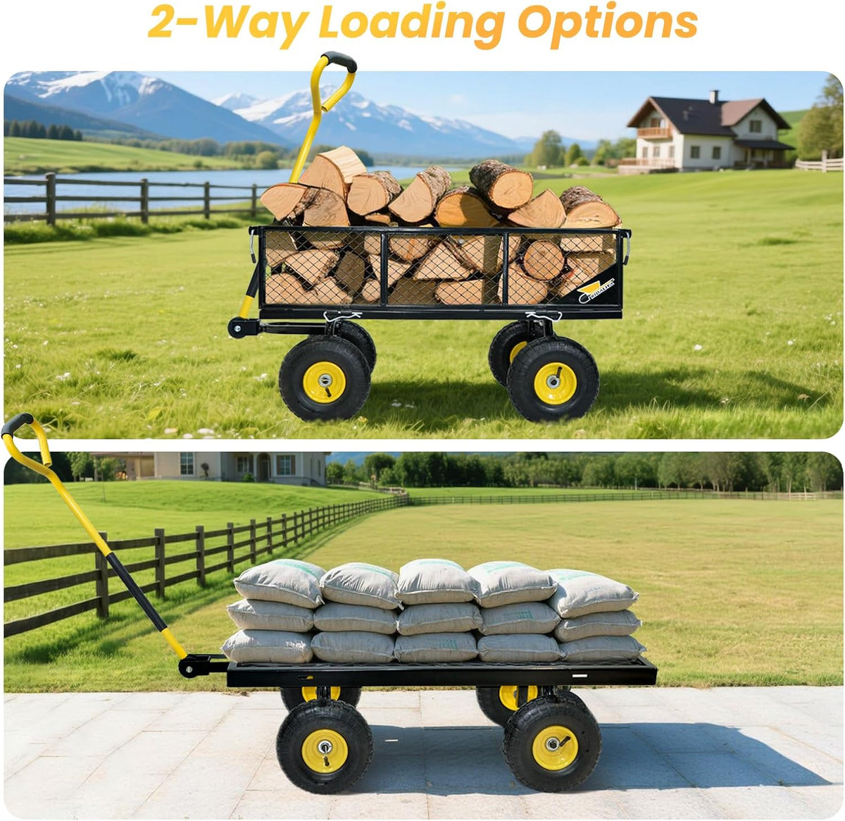 900 lbs Steel Garden Cart, Heavy Duty Yard Utility Wagon with 10" Pneumatic Tires, Removable Mesh