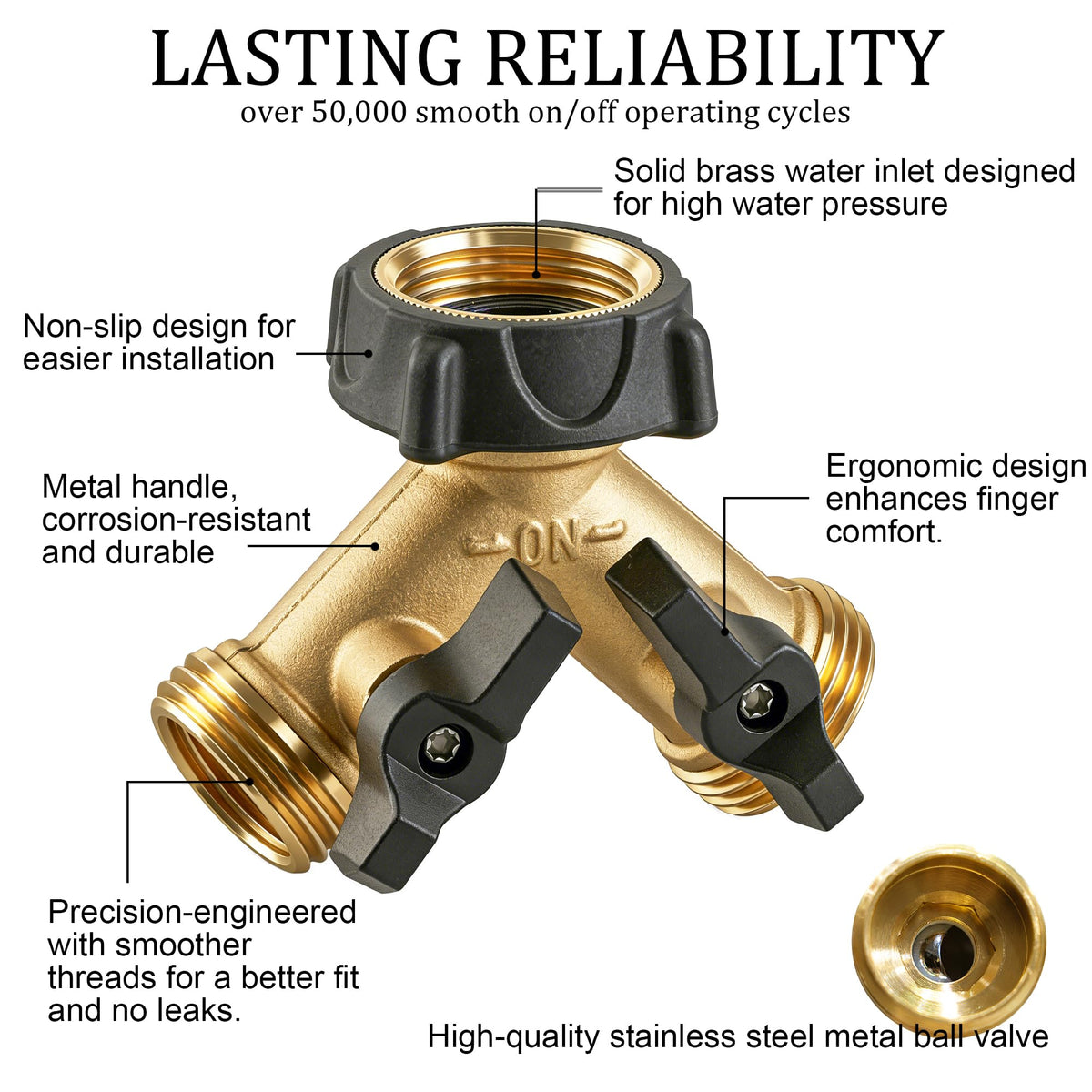 Hourleey Brass Garden Hose Splitter 2 Way, 3/4 Inch Hose Connector Tap Splitter, Hose Y Splitter