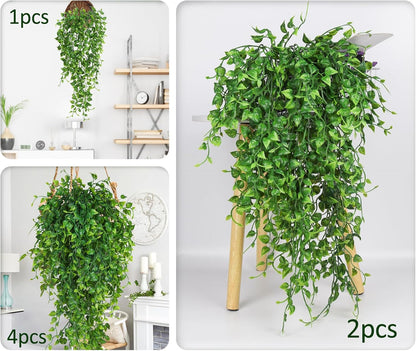 RECUTMS Artificial Hanging Plants 4pcs 33Inch Fake Wall Plant Faux Eucalyptus Leaves Ivy Swag UV