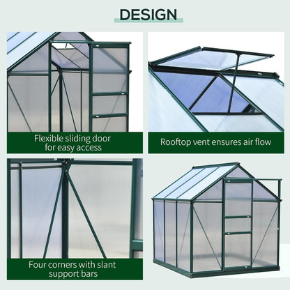Outsunny 6' x 6' Greenhouse for Outdoors, Polycarbonate Greenhouse with Rain Gutter and Roof Vent