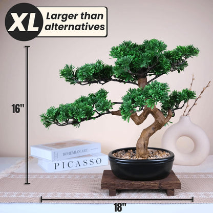 Artificial Bonsai Tree 16" Tall with Realistic Wood and Ceramic Pot Fake Plants Juniper Pine Zen