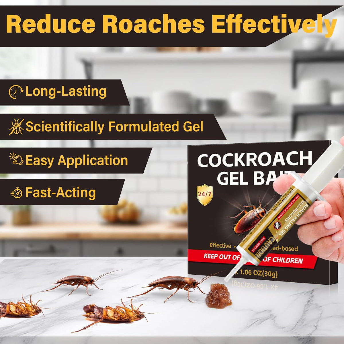 4 Tubes Cockroach Gel Bait, Powerful Roach Repellent Bait Trap Infestation Solution Indoor for