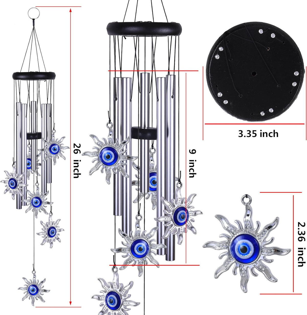 Blue Evil Eye Sun Wind Chimes Outdoor Decor, Mobile Sun Evil Eye Windcatcher, Evil Eye Sun Wind