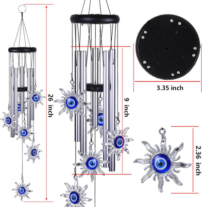 Blue Evil Eye Sun Wind Chimes Outdoor Decor, Mobile Sun Evil Eye Windcatcher, Evil Eye Sun Wind