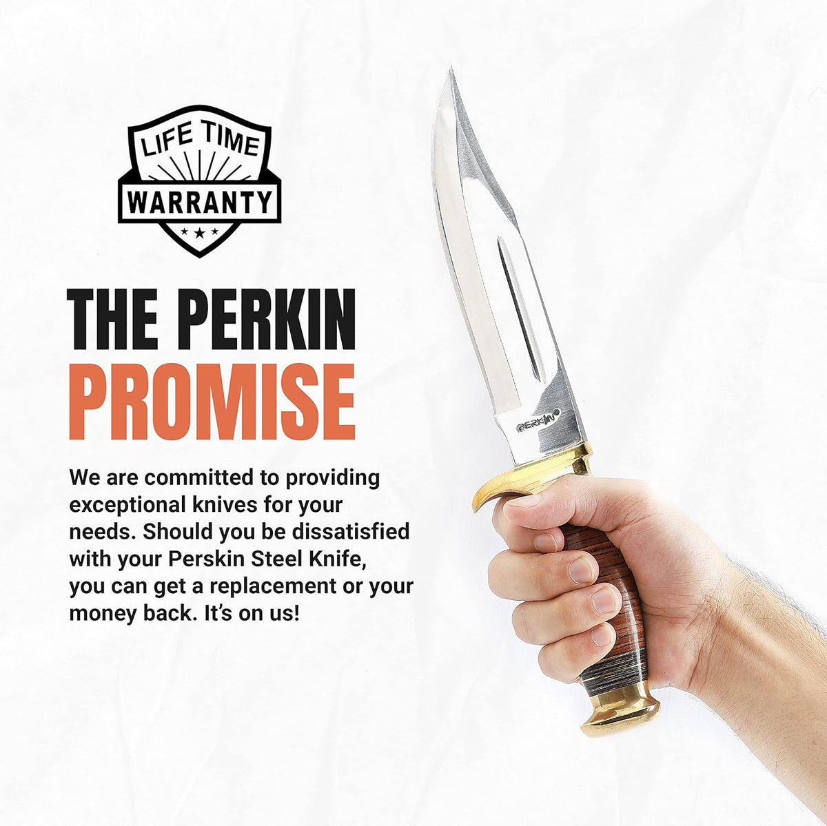 Hunting Knife with Sheath - 12.5" Fixed Blade Knife with Leather Handle & Sheath - 59-60 HRC Rated