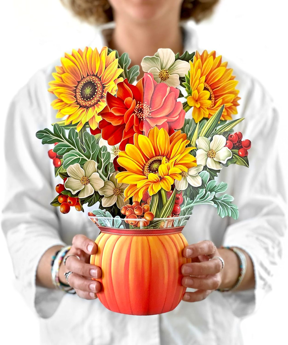 Freshcut Paper Pop Up Cards, Pumpkin Harvest, 12 Inch Life Sized Forever Flower Bouquet 3D Popup