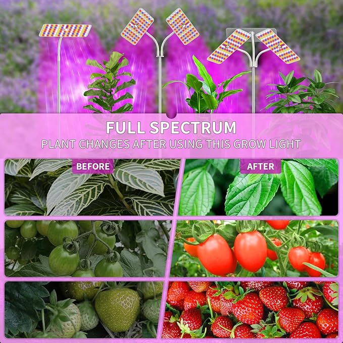 KINGPLUS Grow Lights with Stand, Double Head, Full Spectrum LED Grow Light for Indoor Plants, 240