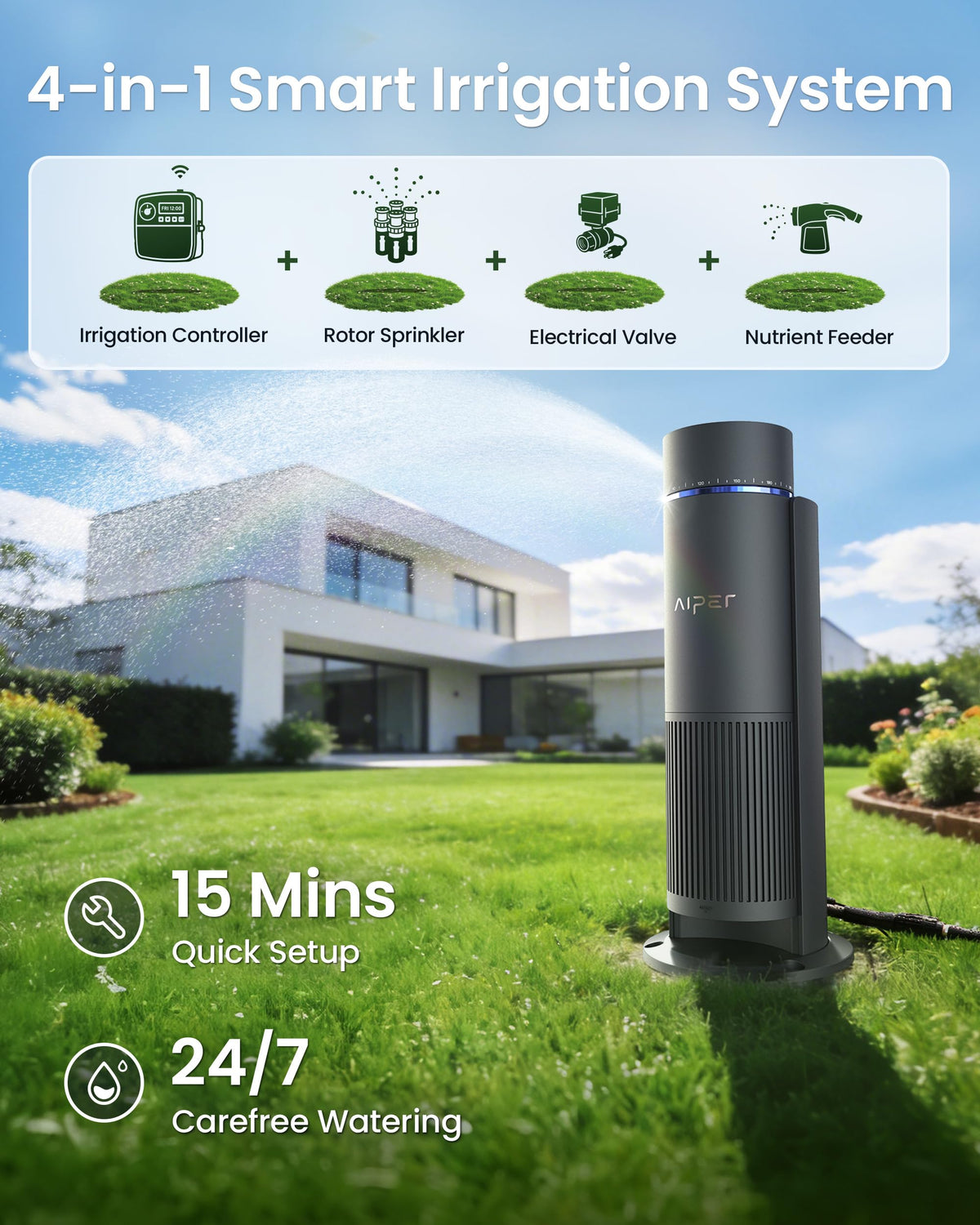 Aiper IrriSense 2 Lawn Sprinkler, Smart Irrigation System, Multi-Zone Plant-Specific Watering
