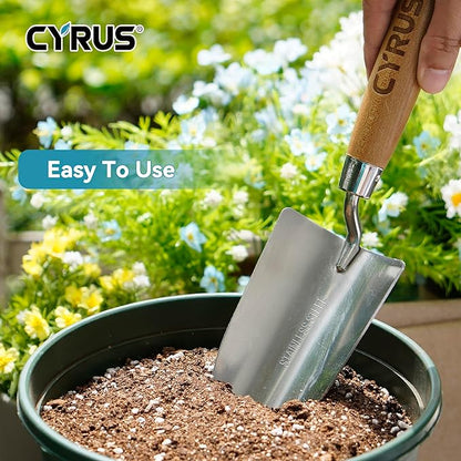 CYRUS 12.6”Garden Trowel,Heavy Duty Large Size Stainless Steel Garden Shovel with Ash Wood