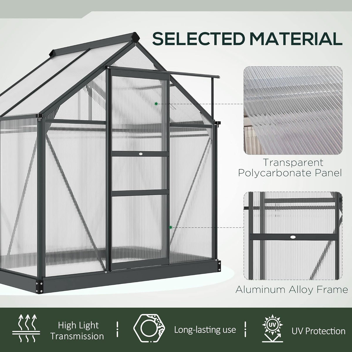 Outsunny 6' x 4' Greenhouse for Outdoors, Polycarbonate Greenhouse with Rain Gutter and Roof Vent