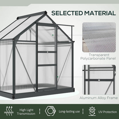 Outsunny 6' x 4' Greenhouse for Outdoors, Polycarbonate Greenhouse with Rain Gutter and Roof Vent