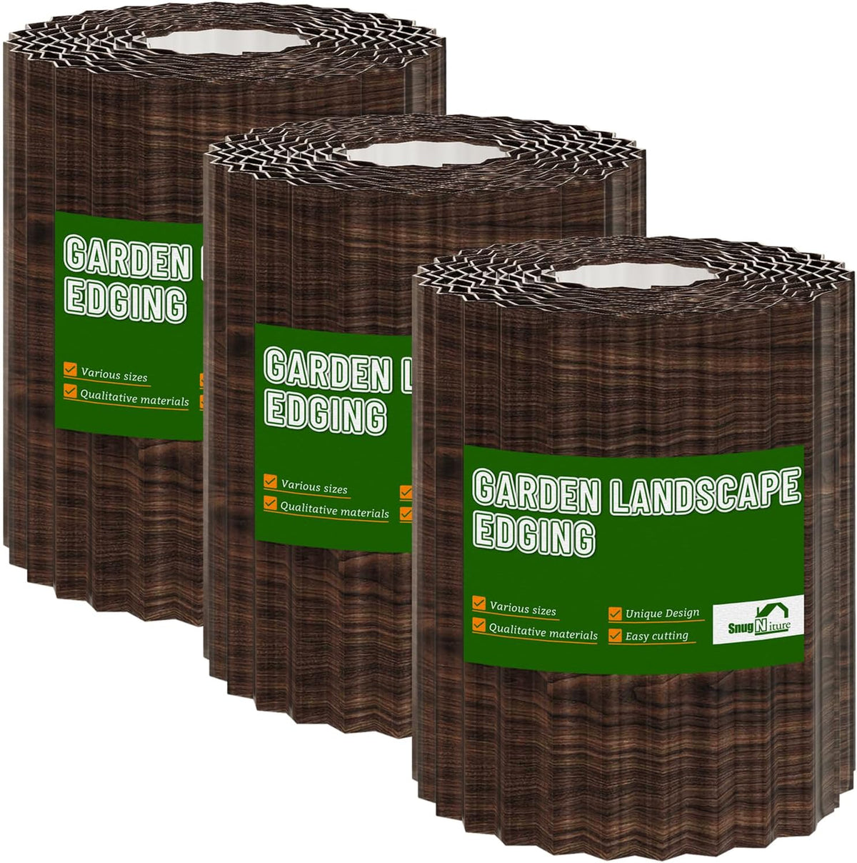 SnugNiture 3 Rolls Corrugated Metal Garden Edging,8" x 20' Landscape Edging Border,Sturdy Metal