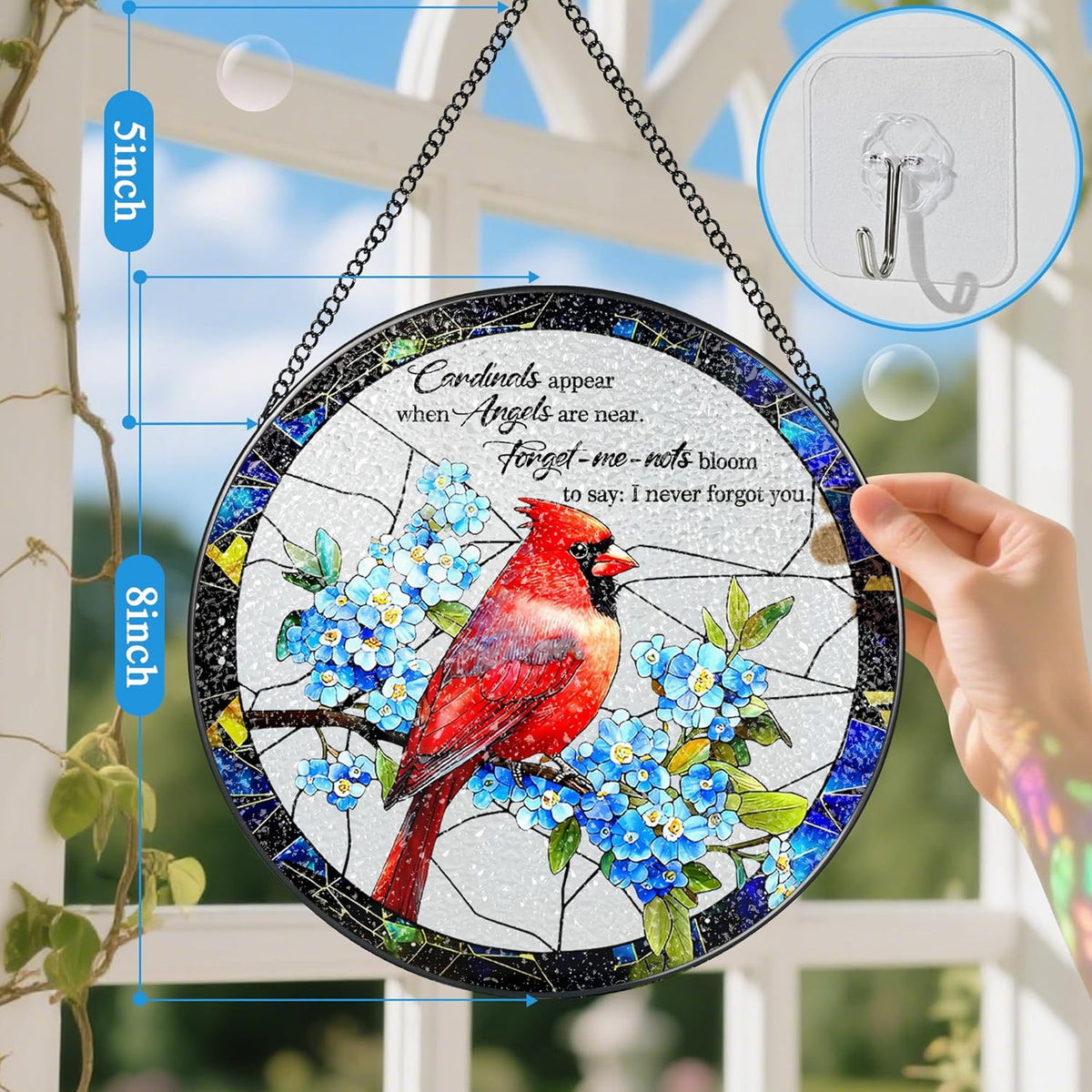Cardinal Stained Glass Window Hanging, 8 Inch Sun Catchers Indoor Window, Suncatchers for Windows