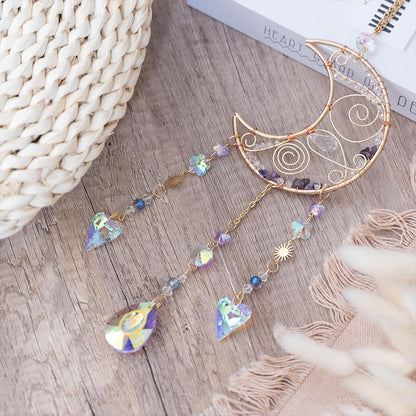TUOKING Crystal Moon Suncatchers for Window Hanging Natural Healing Stones Wind Chimes Sun Catcher