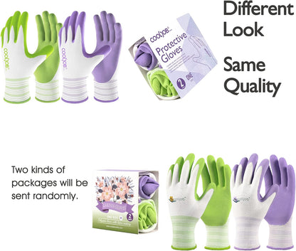 COOLJOB 2 Pairs Gardening Gloves for Women Ladies, Breathable Rubber Coated for Yard Garden