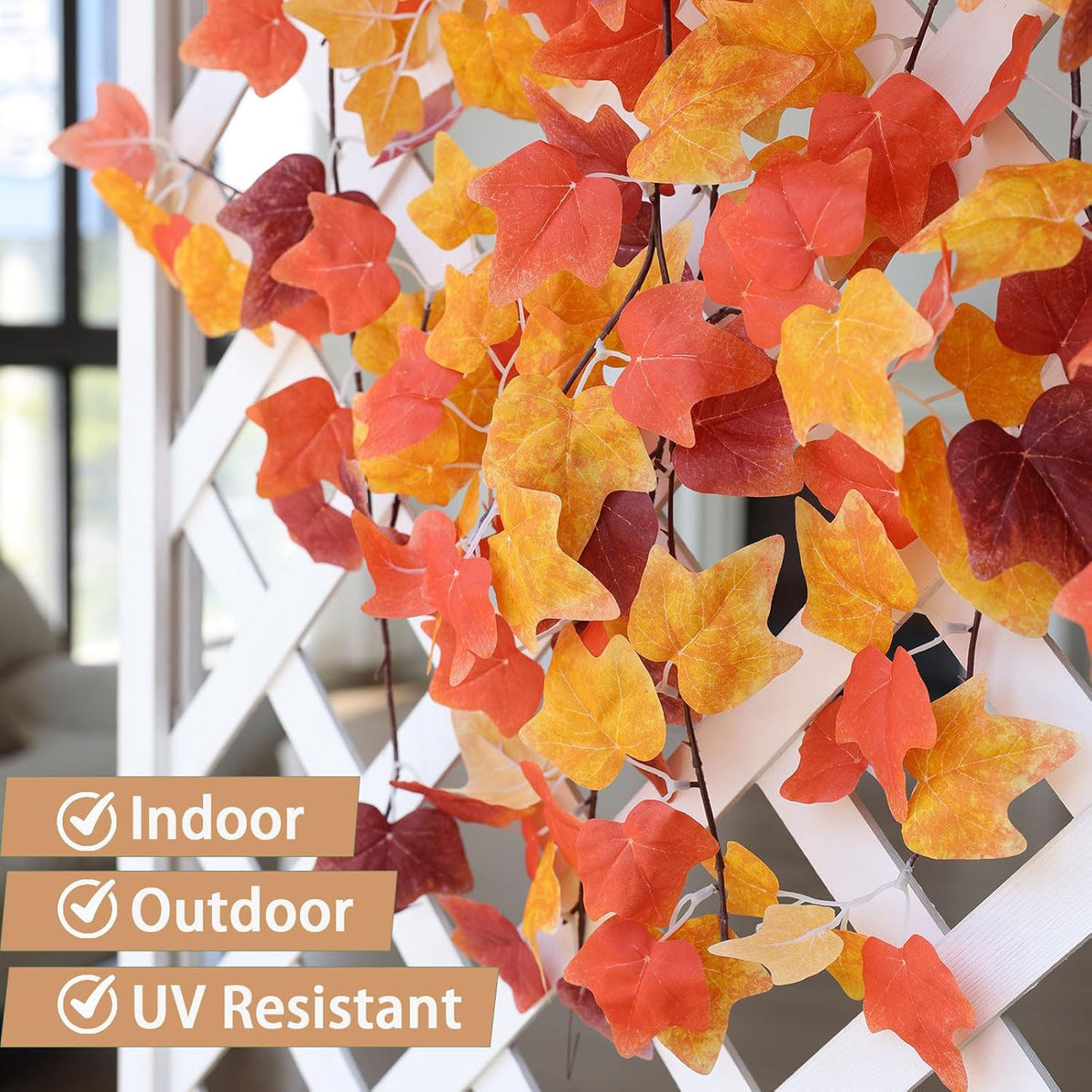 mizii 5 Packs 360" Artificial Vines Fall Ivy Garland Fake Vine Realistic Silk Leaves Faux Hanging