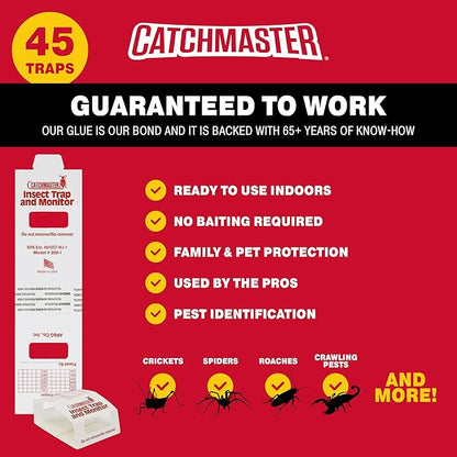 Catchmaster Spider & Insect Glue Traps 45-Pk (15 Sheets), Adhesive Cockroach Killer Glue Boards