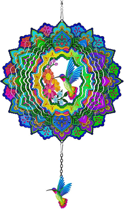 Hummingbird Wind Spinners, 12In Hanging Wind Spinner for Women Mom Grandma, 3D Stainless Steel