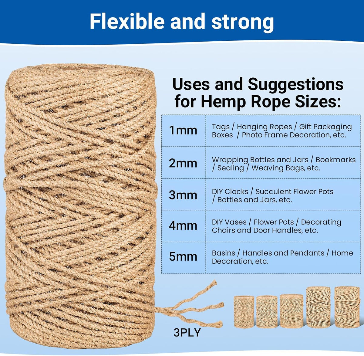 Natural Jute Twine String,Bulk Jute Rope Cord Twine for Crafting Gardening,Roll of Thick and Thin
