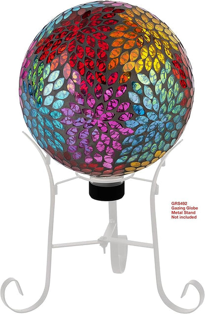 Alpine Corporation HMD172 10" Diameter Indoor Outdoor Glass Gazing Globe Yard Decoration, Mosaic Multicolor Leaf