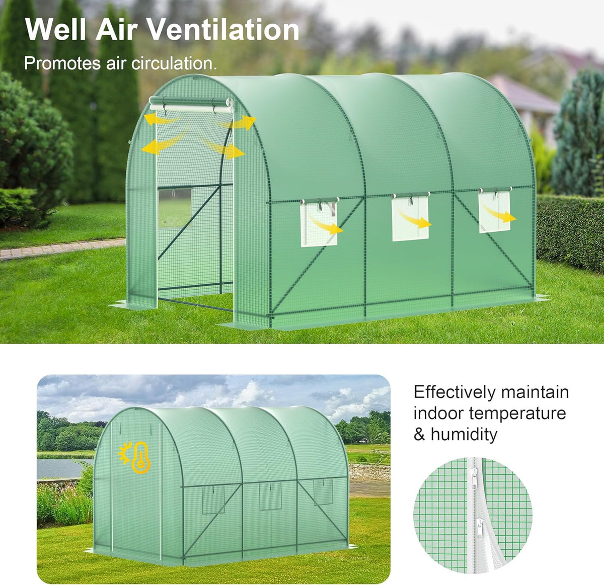 Greenhouse, 10’x7’x7’ Upgraded Walk-in Greenhouse with Spraying System, Heavy Duty Tunnel Green