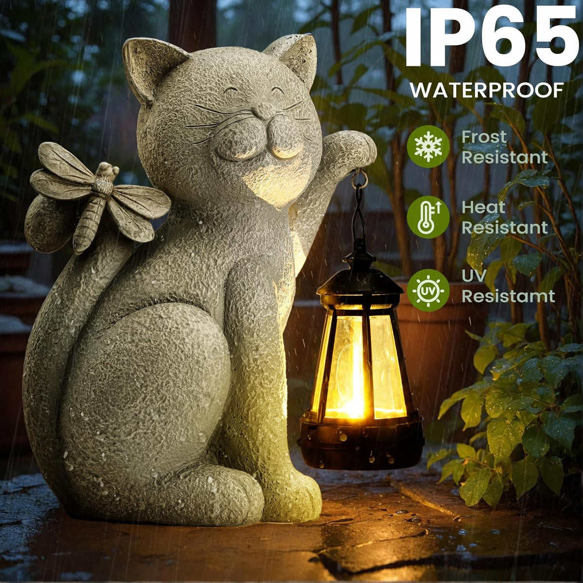 Solar Garden Outdoor Statues Cat with Solar Lantern,Outdoor Cat Figurines Decorations,Lawn Decor
