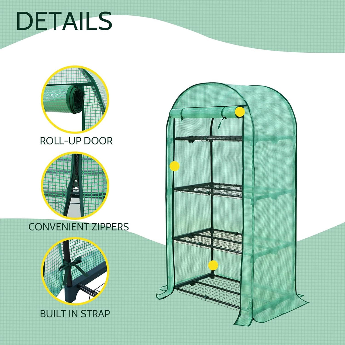 EAGLE PEAK Mini Greenhouse with Wire Shelves, Portable Indoor & Outdoor Green House with Roll-Up