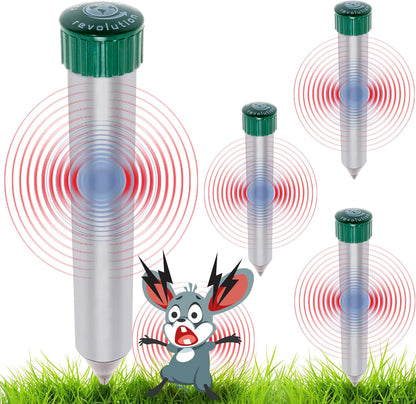 4 Pack Sonic Mole Chaser - Battery Operated Pest Repeller Stake, Scares Away Moles, Voles, Gophers