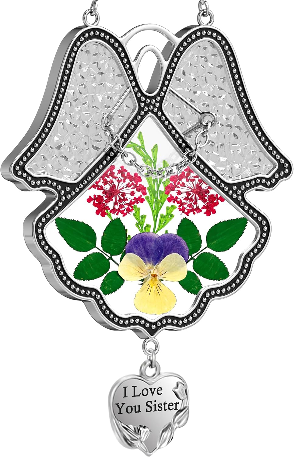 KY&BOSAM Angel Suncatcher I Love You Sister Stained Glass Panels for Windows Wind Chime with