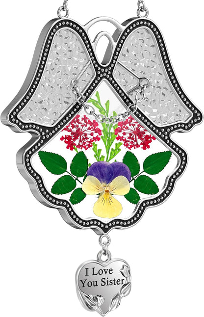 KY&BOSAM Angel Suncatcher I Love You Sister Stained Glass Panels for Windows Wind Chime with