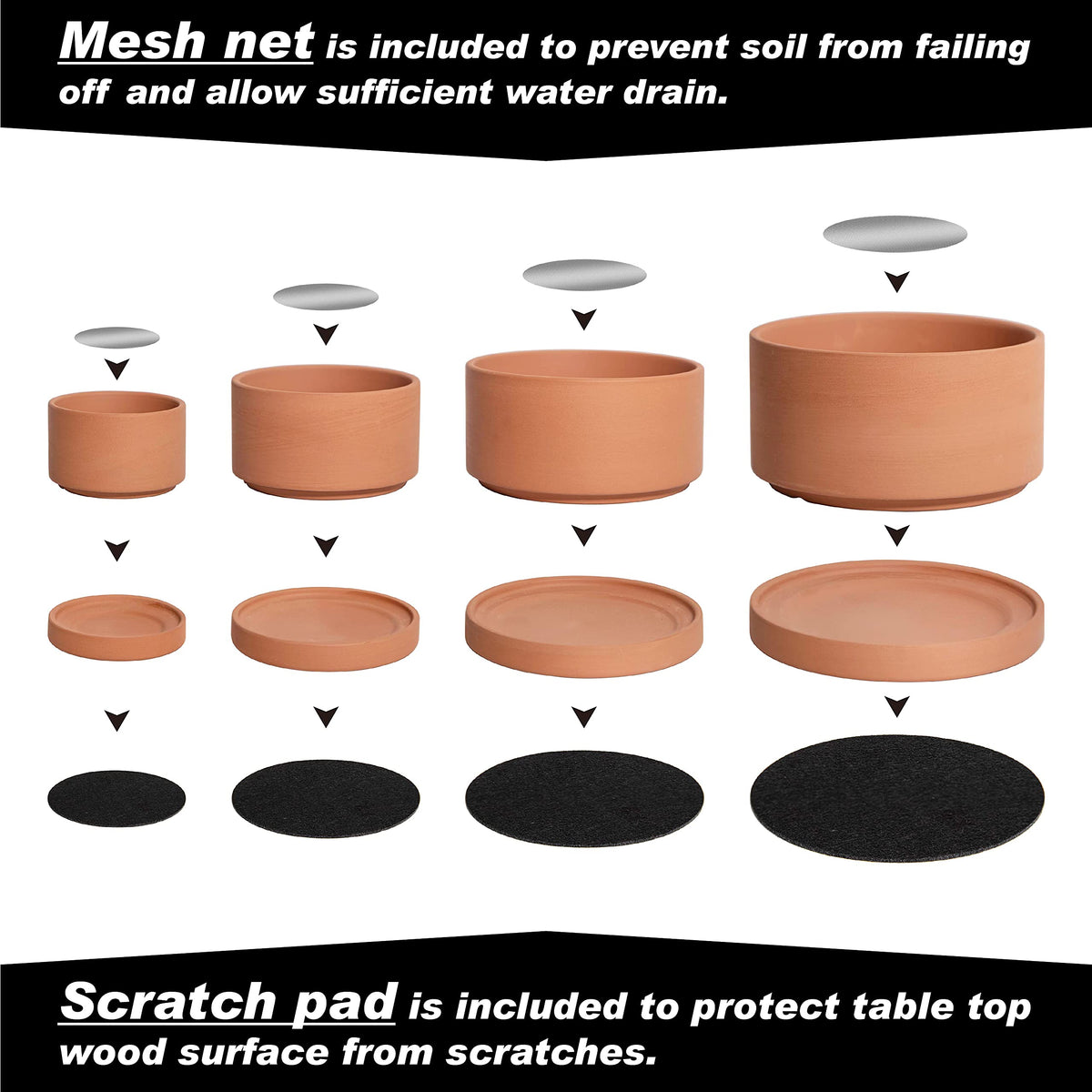 D'vine Dev Set of 4 Terracotta Shallow Planter Pots for Succulent, 3 Inch 4 Inch 5 Inch 6 Inch