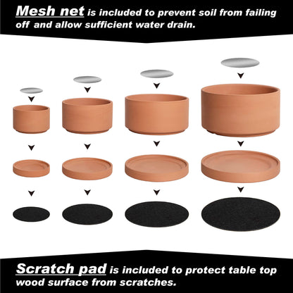 D'vine Dev Set of 4 Terracotta Shallow Planter Pots for Succulent, 3 Inch 4 Inch 5 Inch 6 Inch
