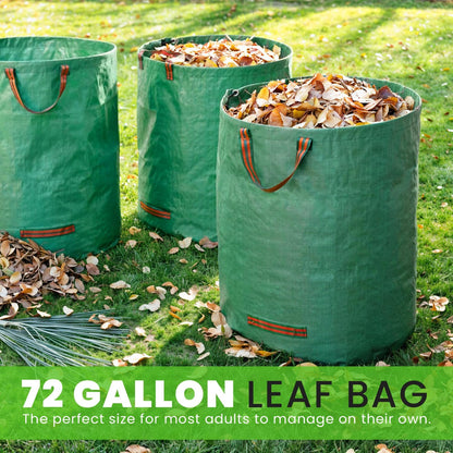 Gardenpal 3 Pack 72 Gallon Reusable Yard Waste Bag, Heavy Duty, Upright Lawn Bags with 4 Reinforced