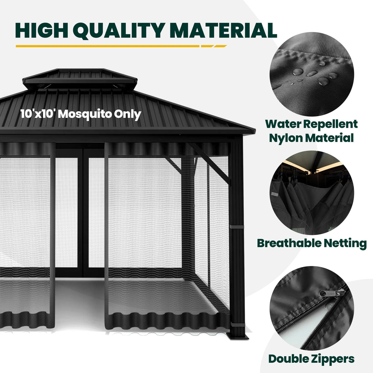 OLILAWN Gazebo Universal Replacement Mosquito Netting, 10' x 10' Outdoor Canopy Net Screen 4-Panel