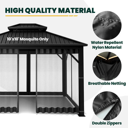 OLILAWN Gazebo Universal Replacement Mosquito Netting, 10' x 10' Outdoor Canopy Net Screen 4-Panel