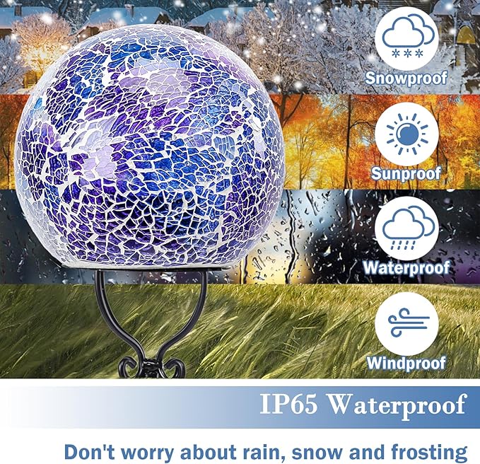 Solar Lights Outdoor Decorative Solar Mosaic Garden Stakes Cracked Glass Decorative Waterproof