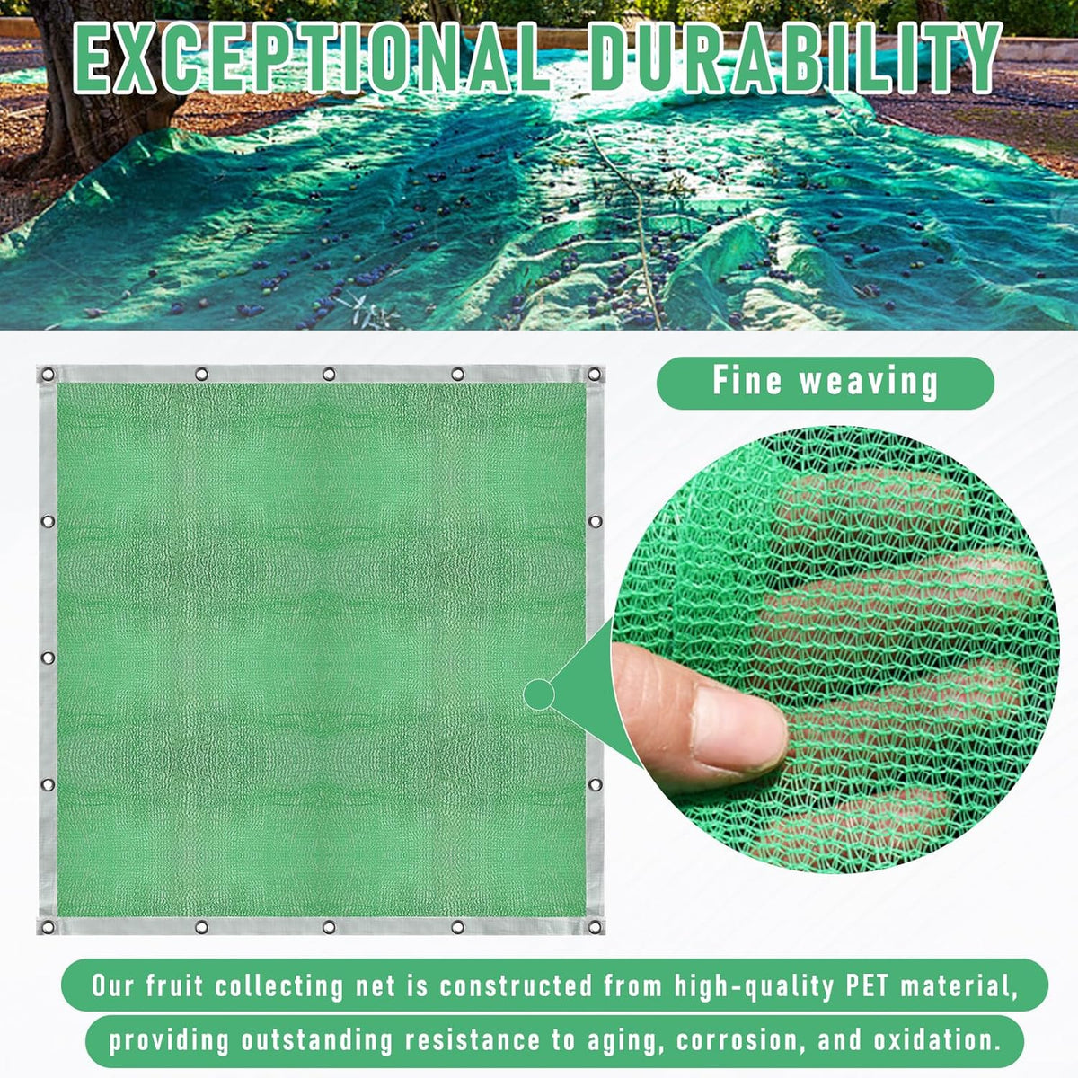 Fruit Collector Harvesting Net - 26.2 x13.1 ft Green Agricultural Harvest Netting for Walnut
