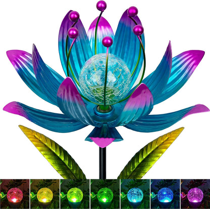Wind Spinners Outdoor, 38 Inch Metal Wind Spinner Yard Art with Stake, Colorful Solar Windmill for