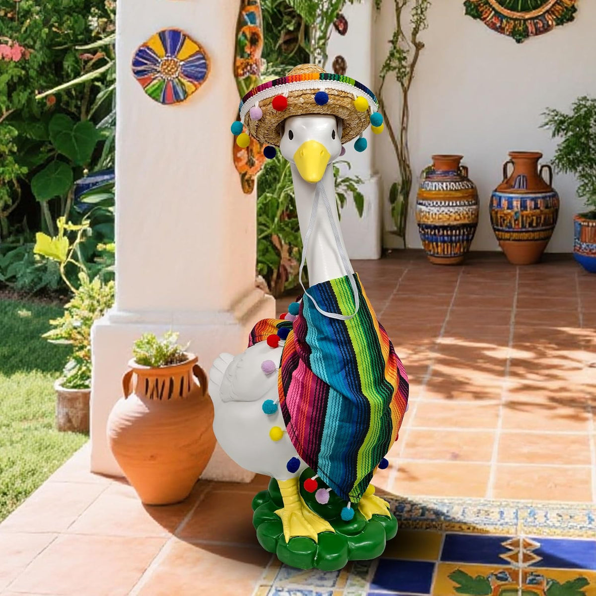 Porch Goose Statues + Porch Goose Outfits, 20" Large Durable Resin Goose Statue Decor with Fun