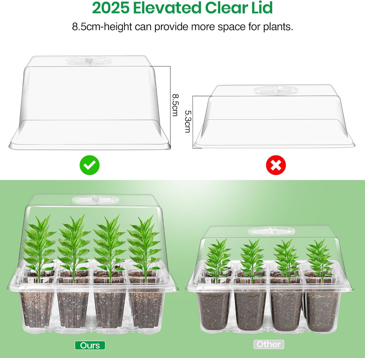 Bonviee 10 Packs Seed Starter Tray with Elevated Lid, 120 Cells Thicken Seed Starting Trays Kit