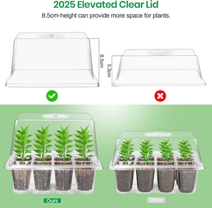 Bonviee 10 Packs Seed Starter Tray with Elevated Lid, 120 Cells Thicken Seed Starting Trays Kit