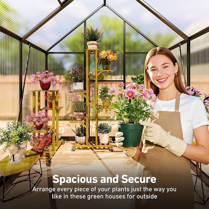 6x4FT Outdoor Greenhouse, Polycarbonate Green House, Small Walk-in Greenhouse with Vented Roof