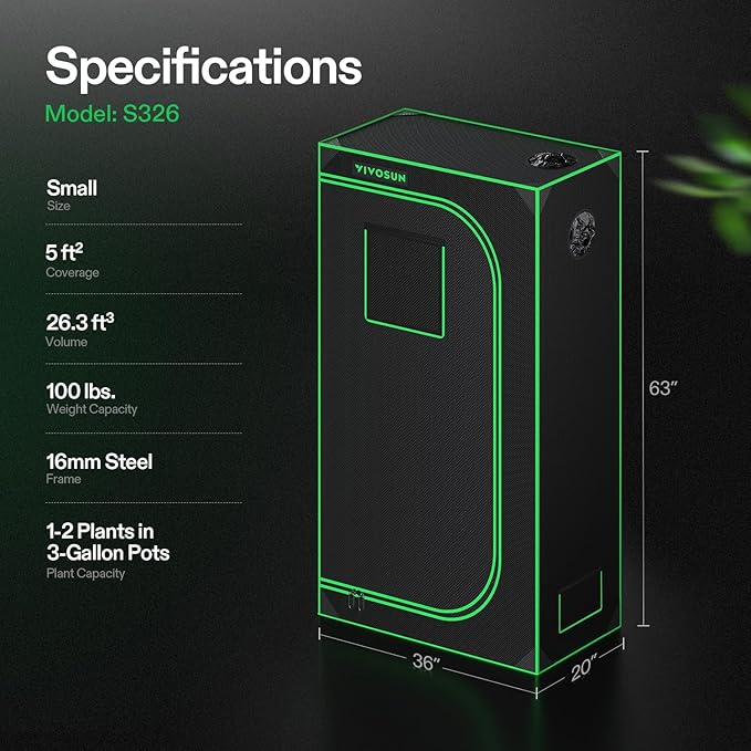 VIVOSUN S326 36"x20"x63" Grow Tent, High Reflective Mylar with Observation Window and Floor Tray