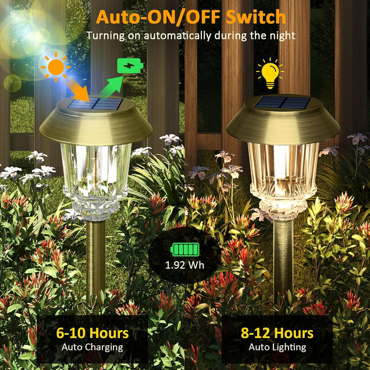 XMCOSY+ Solar Pathway Lights Waterproof - 6 Pack Solar Lights Outdoor, 10-40 LM Dimmable Outdoor
