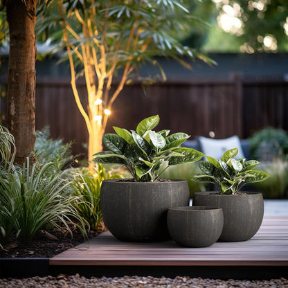 Kante 19.9",15.7",11.8" Dia Round Concrete Planter Set of 3, Outdoor/Indoor Large Bowl Plant Pots