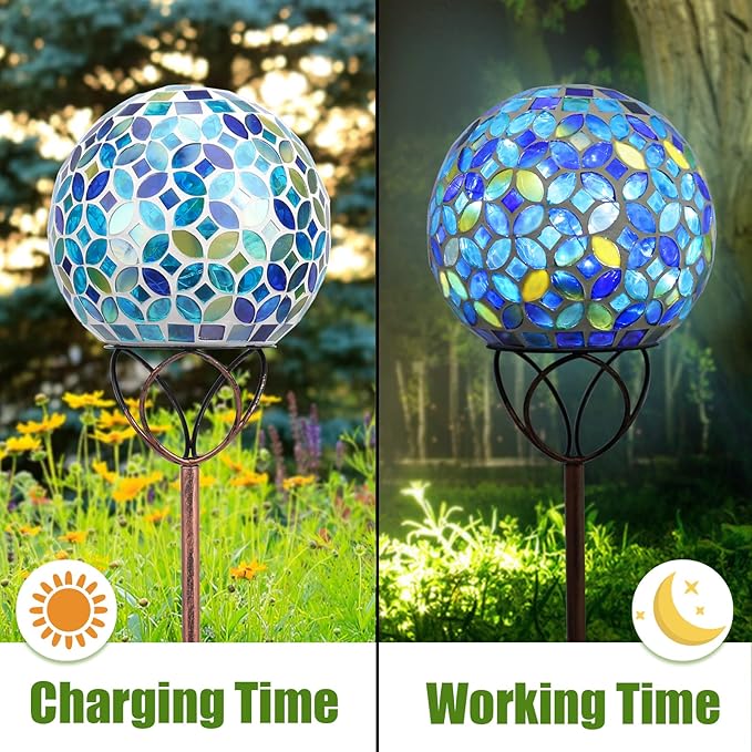 VCUTEKA Solar Outdoor Lights Garden Decor Mosaic Solar Garden Lights Waterproof Glass Ball LED