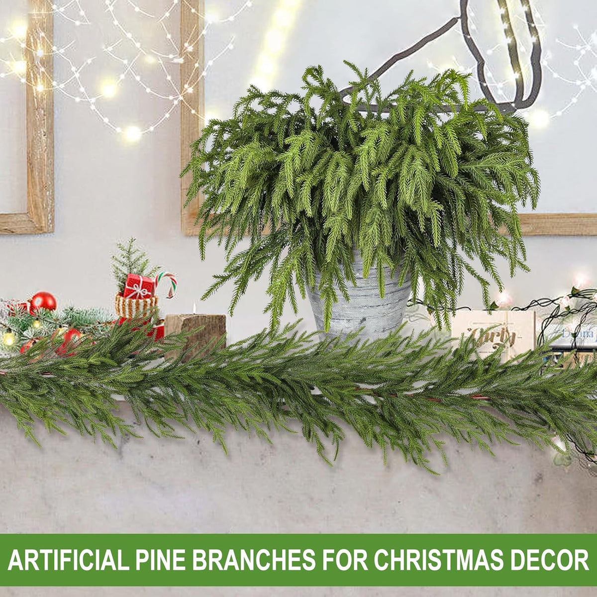 Artgar 24 Pcs Pine Branches - 18 Inch Artificial Green Pine Stem - Real Touch Christmas Greenery