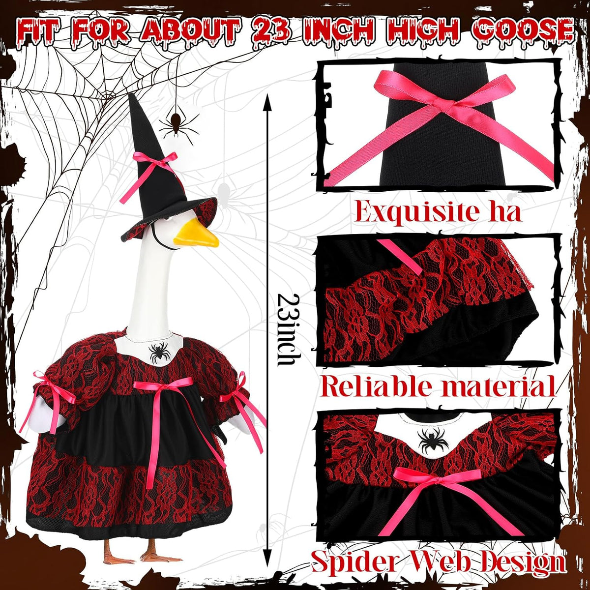 Suzile Halloween Porch Goose Outfit Witch Costume for 23" High Cement or Plastic Goose Clothes for