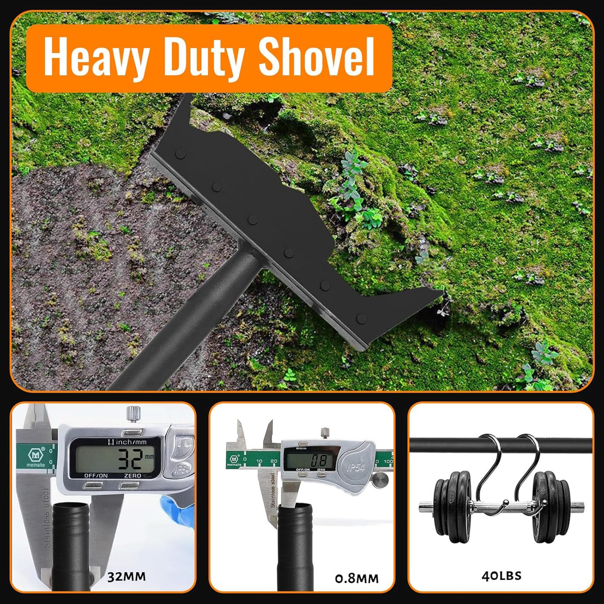 Garden Flat Shovel Scraper, Multifunctional Garden Cleaning Shovel with 59 Inch Long Handle, Heavy
