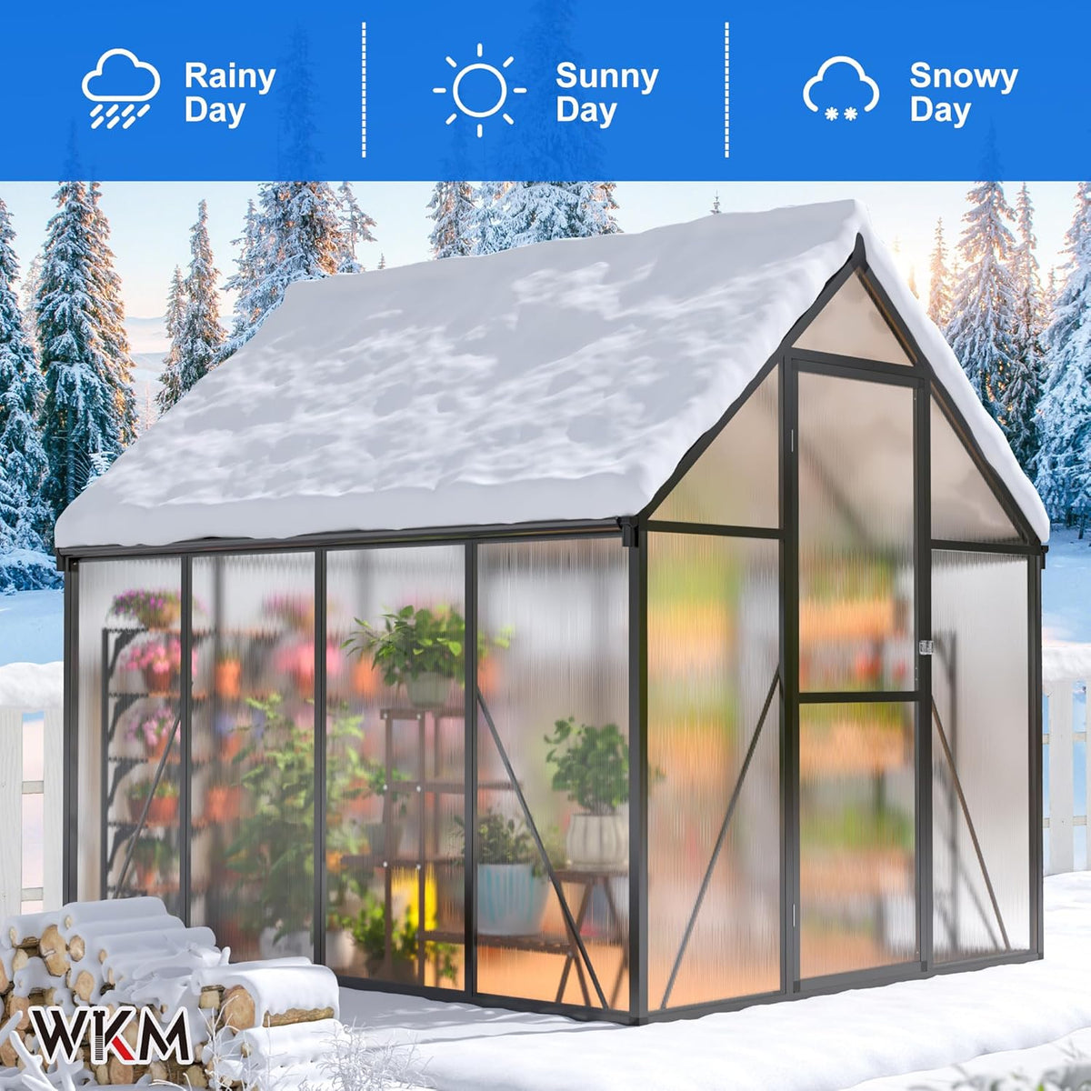 WKM 5.8x7.3 FT Greenhouse for Outdoors, Quick-fit Structure Greenhouse with Window for Ventilation
